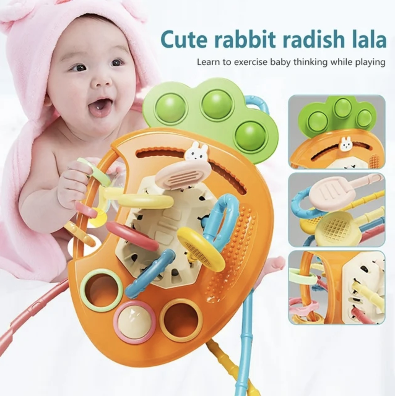 Jucarie interactiva cu 6 activitati pentru bebelusi, Busy Cube - Morcov - 2 | YEO