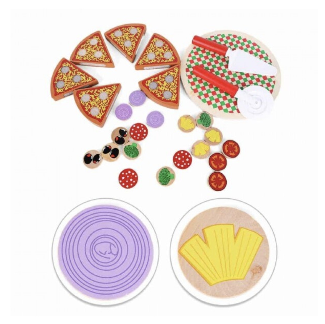Jucarie Montessori Pizza de feliat, cu 27 accesorii, din lemn - 2 | YEO