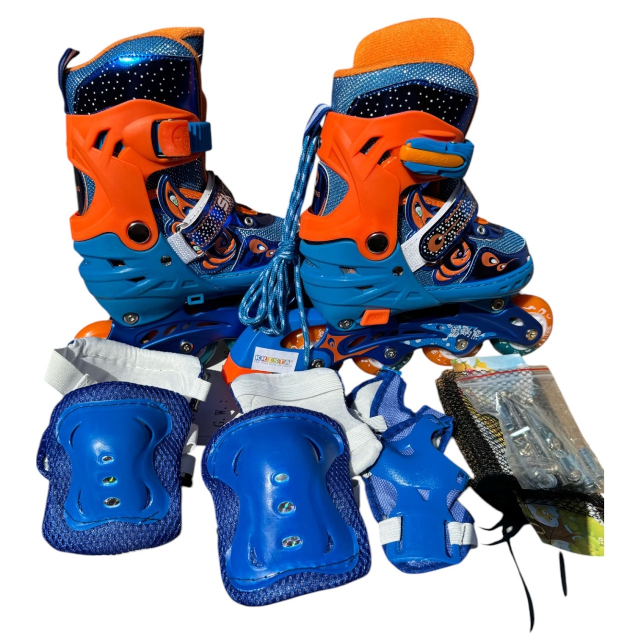Role copii MY-918TDS, 31-34 albastru S, 4 roti, 3 in 1, cu accesorii de protectie, masuri reglabile - 3 | YEO