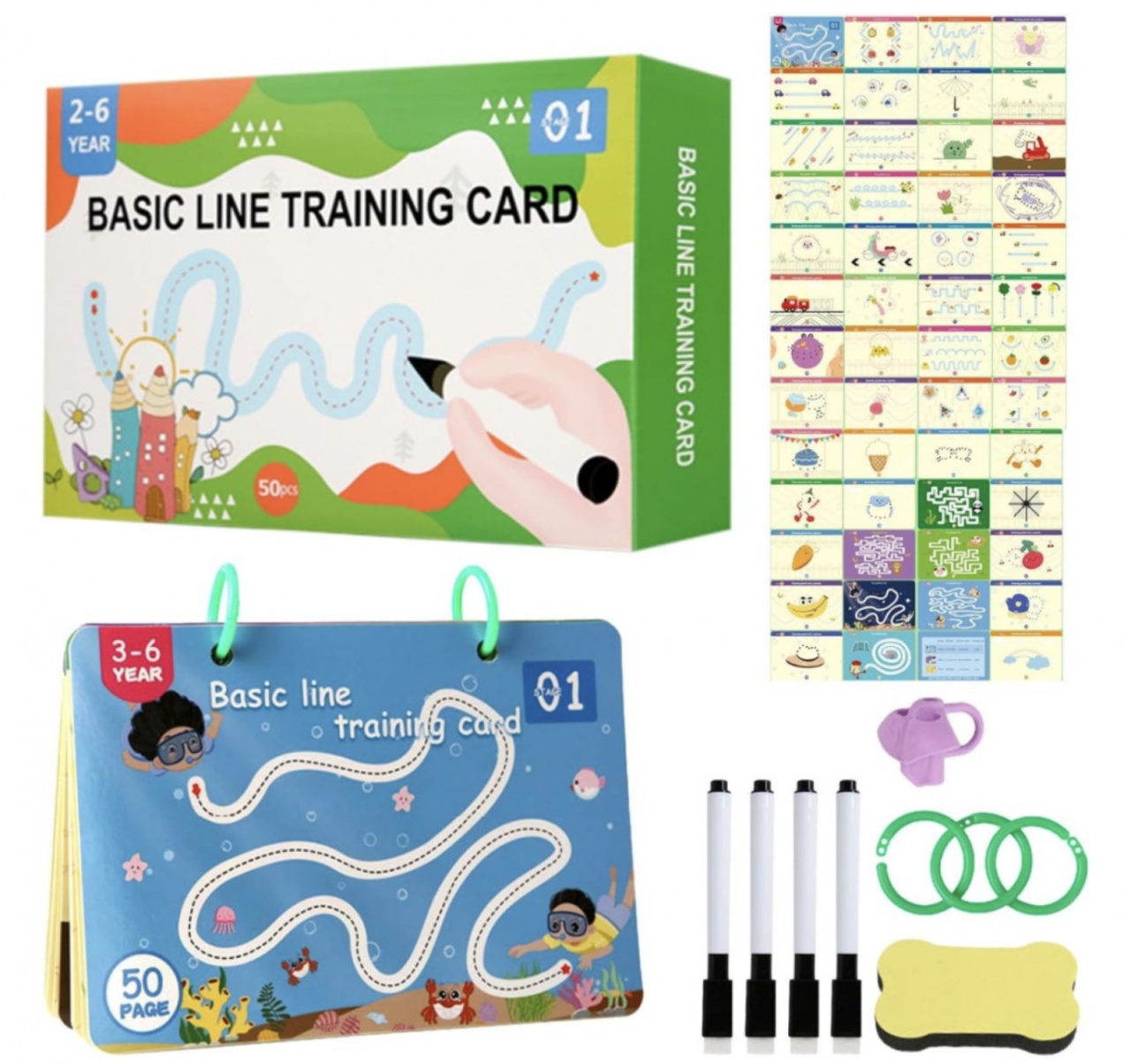 Set 50 cartonase reutilizabile pentru invatarea scrierii de mana si a desenului - 1 | YEO