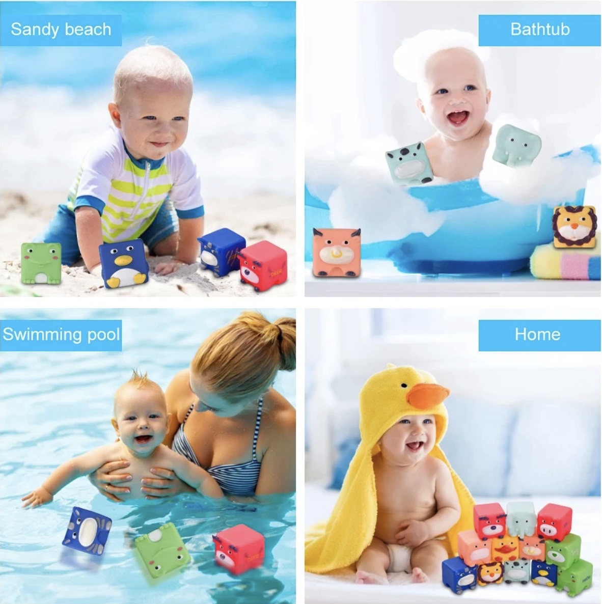 Set 6 cuburi silicon pentru bebelusi, animalele texturate - 3 | YEO