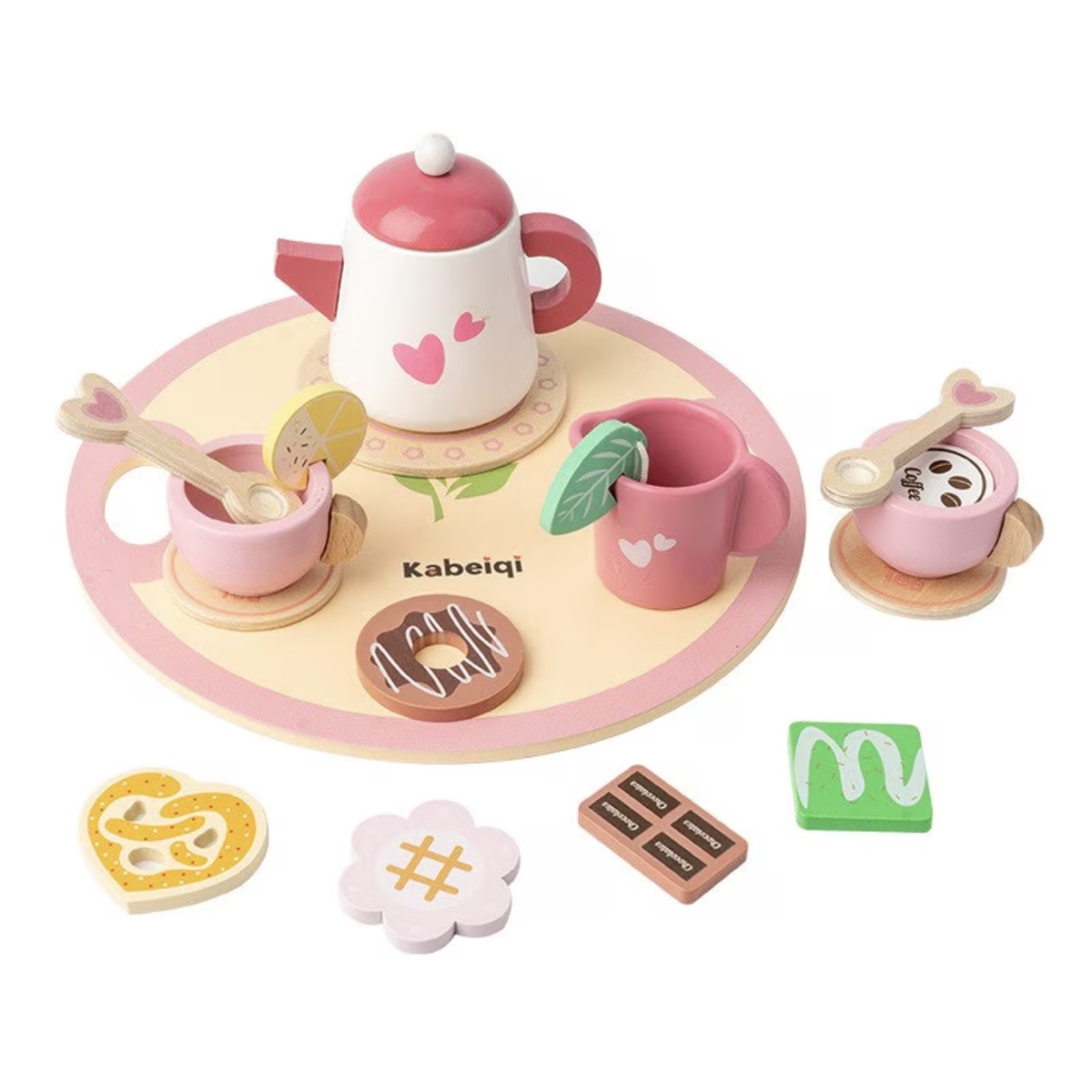 Set de ceai Montessori, din lemn, roz