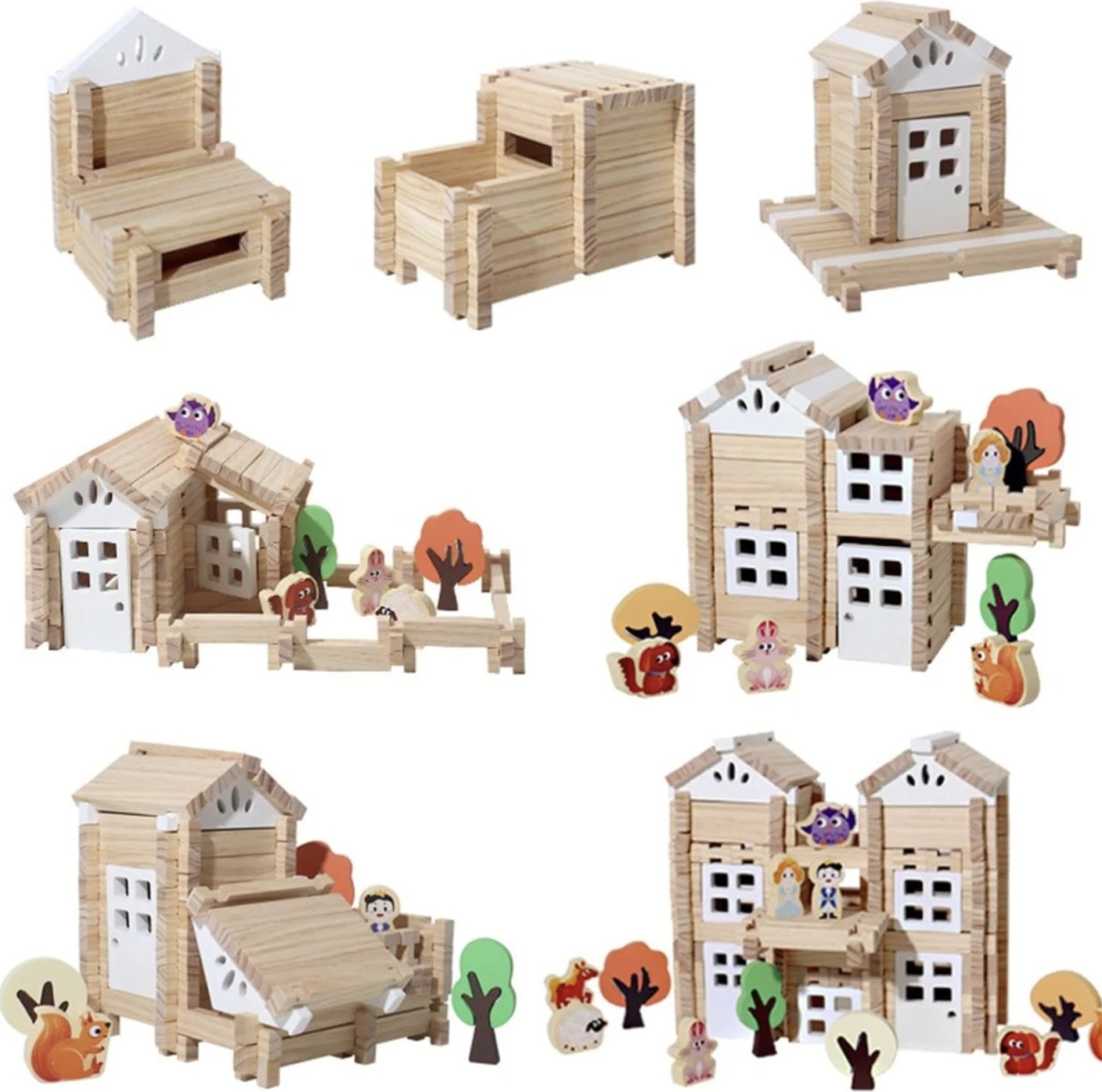 Set de constructie Casuta din padure, 170 piese, din lemn - 1 | YEO