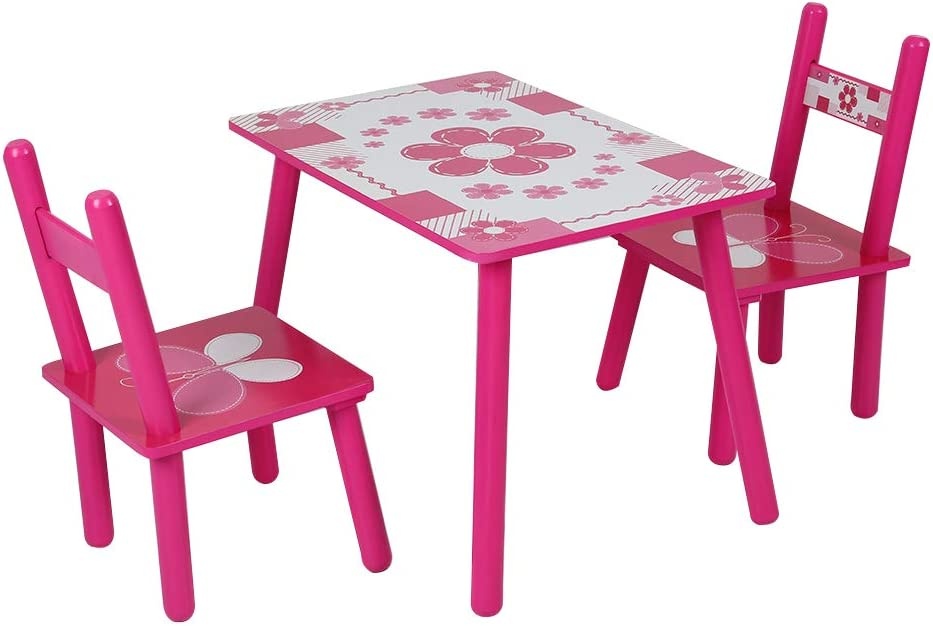 Set masuta cu doua scaune pentru copii, din MDF, Roz cu alb, 59x39x40 cm - 1 | YEO