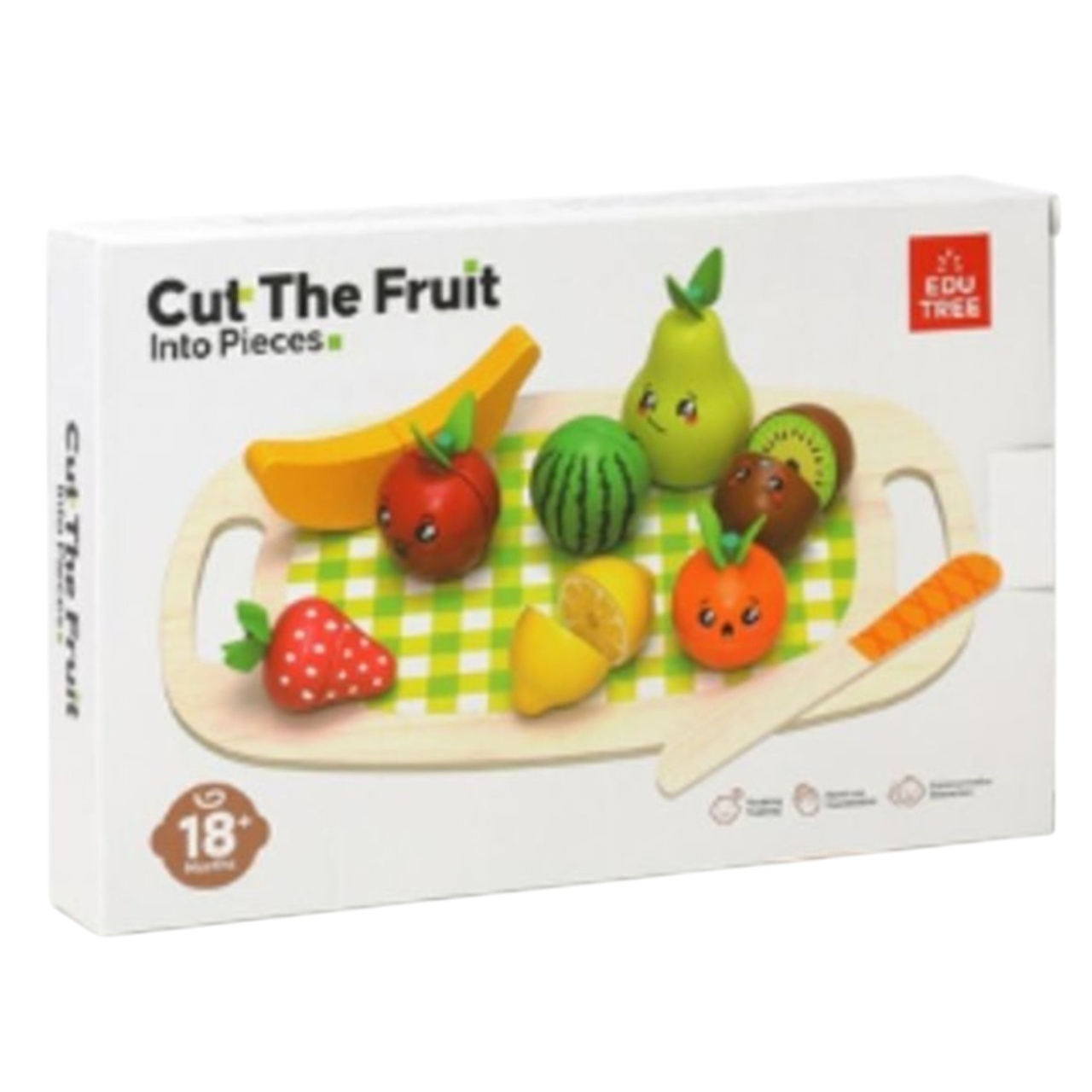 Set Montessori 18 Piese, Tavita cu 8 fructe de taiat, din lemn