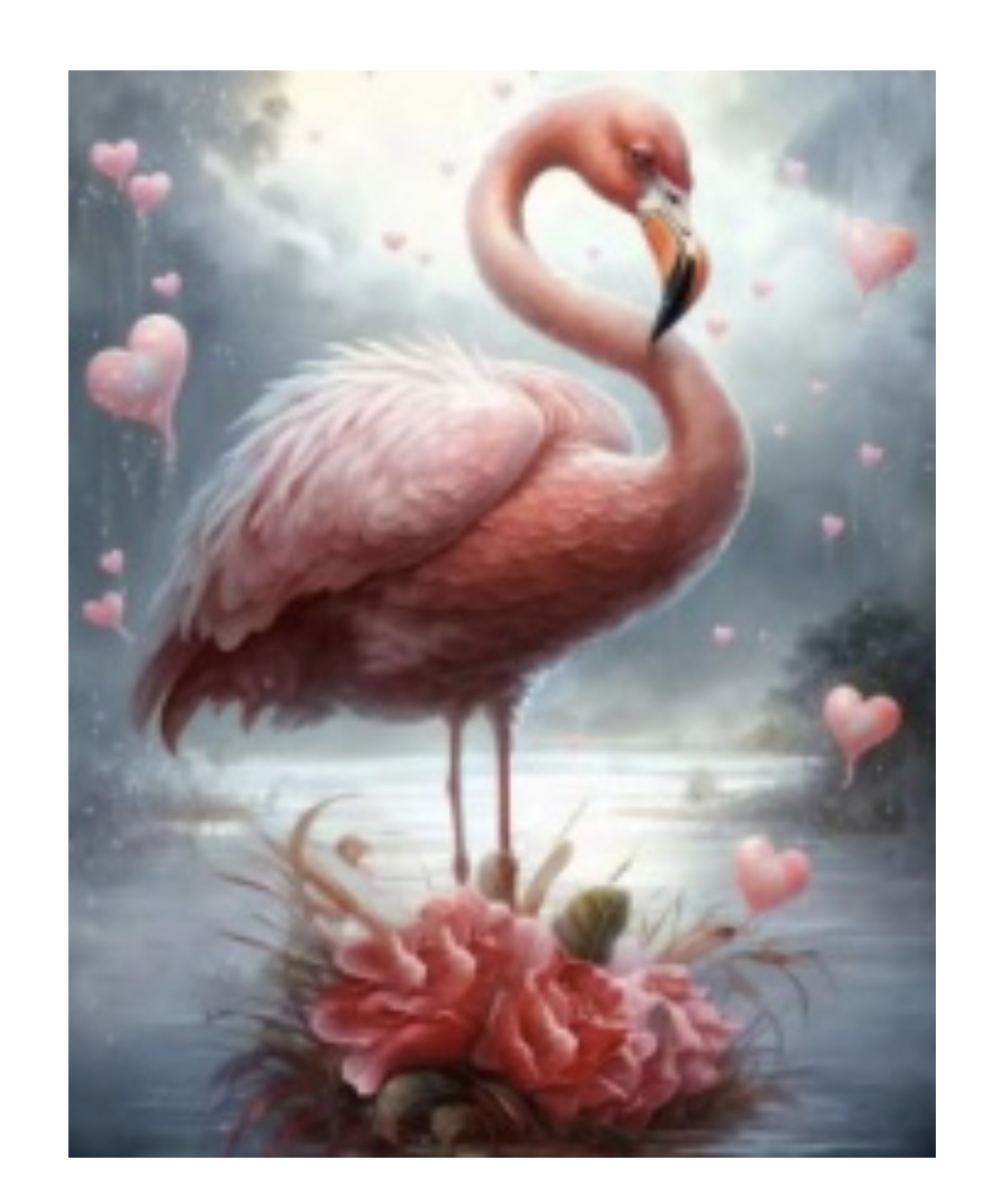 Tablou GM501 Flamingo cu Diamante, Goblen cu pietre 5D, cu rama de lemn, 20 x 30 cm