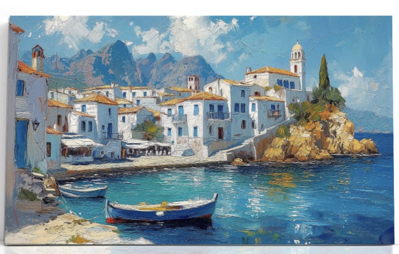 Tablou GM753 Goblen Diamante Patrate, cu rama, 50 x 40 cm, Mediterana calma - 1 | YEO