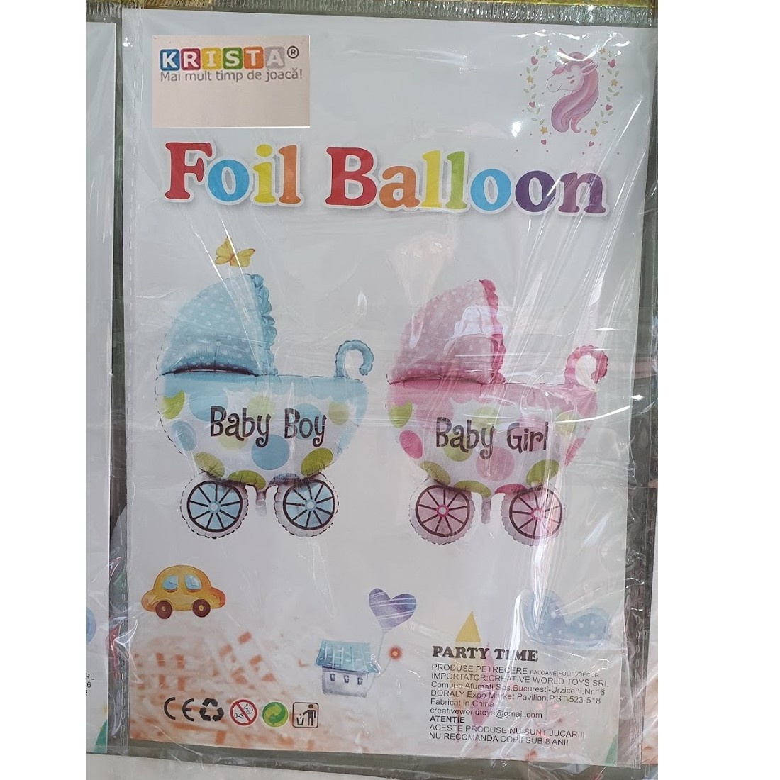Balon din folie pentru petrecere Carucior, Baby Boy, Bleu, 85 cm - 2 | YEO