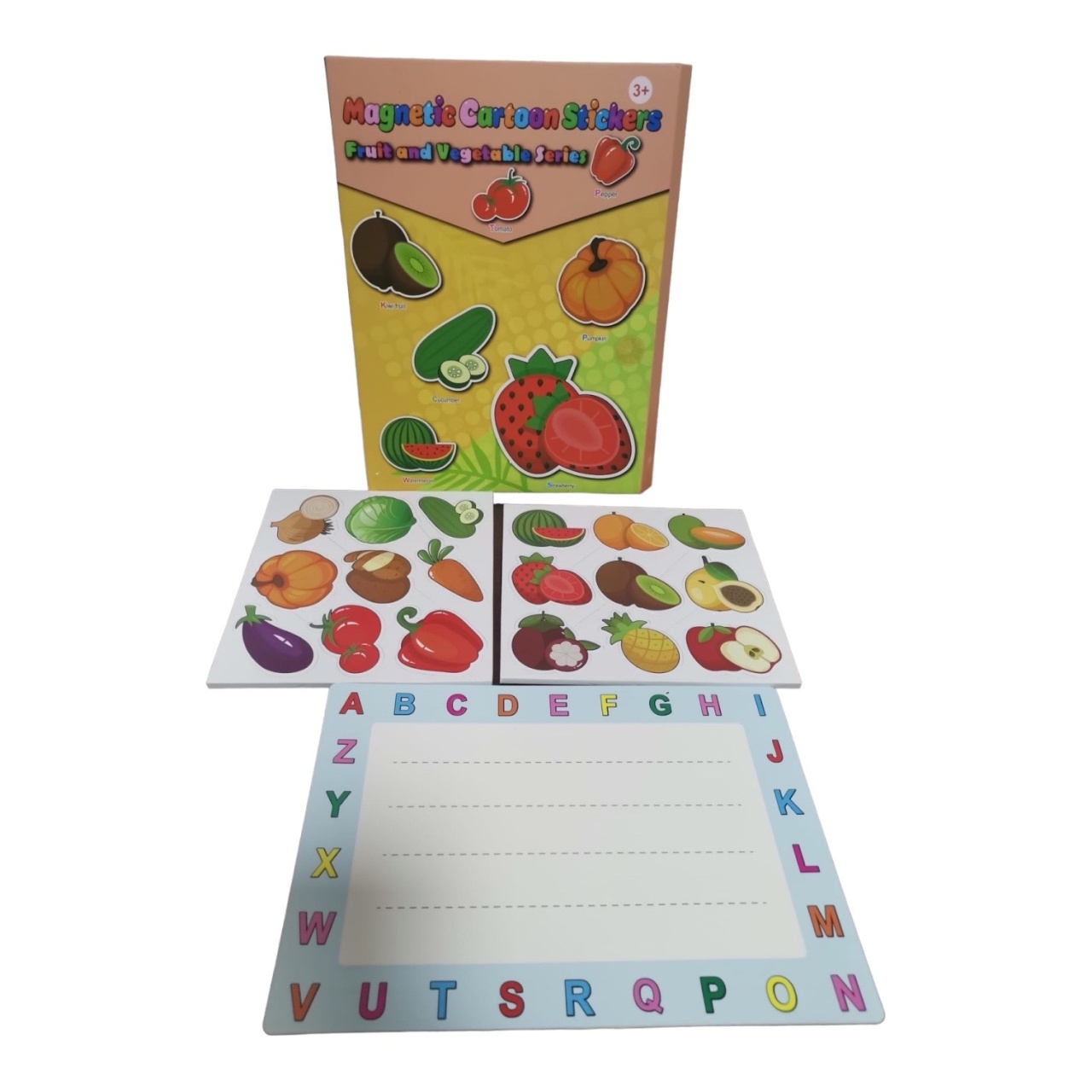 Carte magnetica cu activitati educative, cu piese puzzle si tablita de scris magnetica, cu marker, Fructe si legume - 2 | YEO
