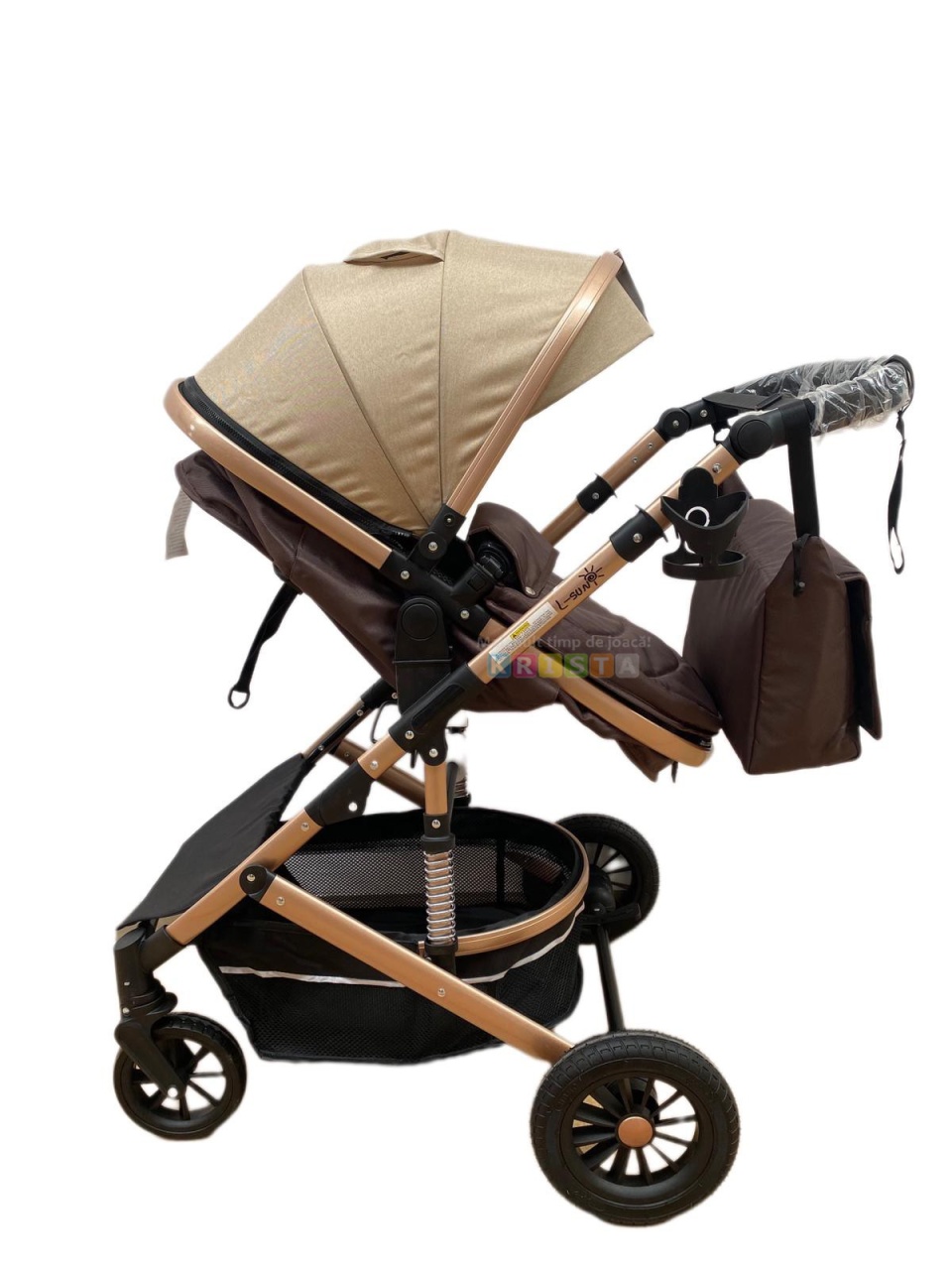 Carucior 2 in 1, reversibil, cu suspensii, T7 crem - L-Sun - 2 | YEO