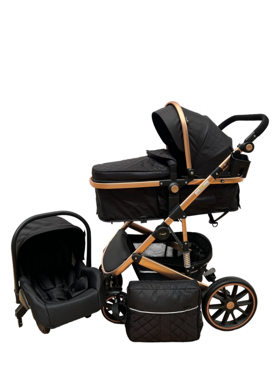 Carucior T4, 3 in 1, cu suspensii, transformabil landou-sport, Negru