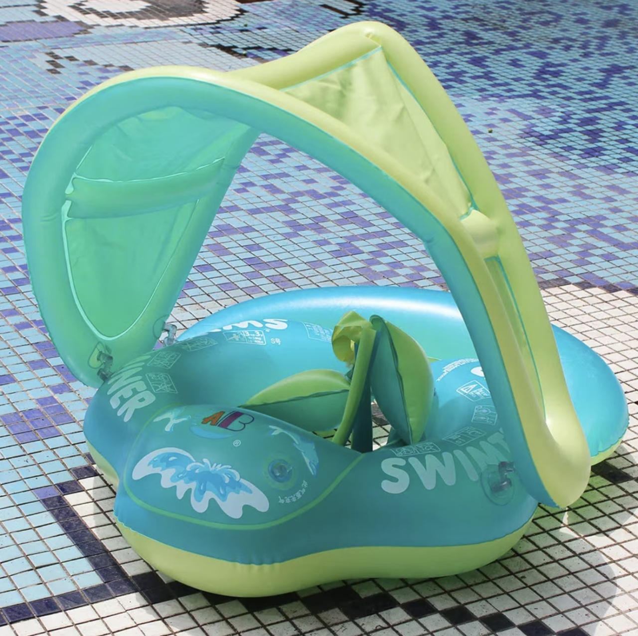 Colac bebe pentru inot cu parasolar si suport - Trainer for Swim verde - 2 | YEO