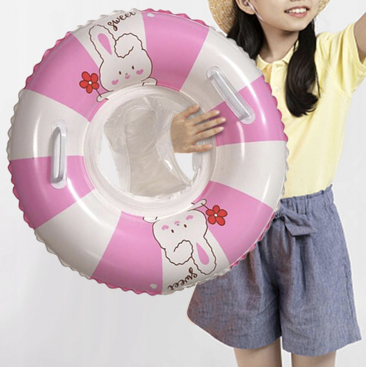 Colac Gonflabil pentru Copii cu Scaunel Interior – Summer, Model Roz cu Alb - 2 | YEO
