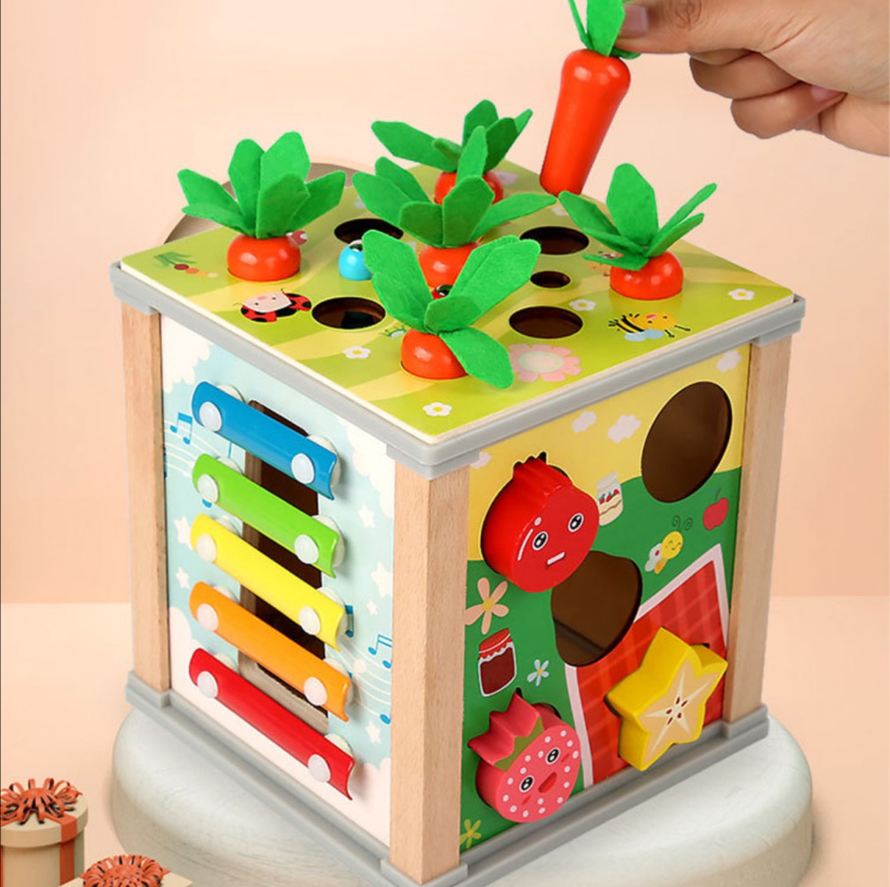 Cub multifunctional Montessori 6 in 1 cu Ciocanitoare, din lemn - 2 | YEO