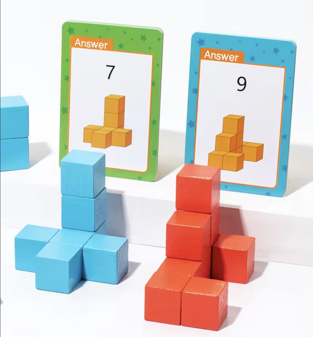 Cutiuta de invatare 3D, cu 50 carduri si cuburi, din lemn - 3 | YEO