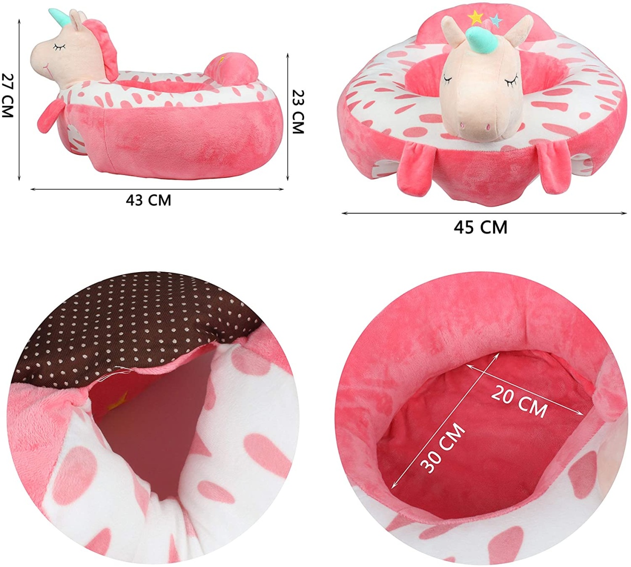 Fotoliu Bebe Unicorn invat sa stau in fundulet, 45 cm, din plus - 3 | YEO
