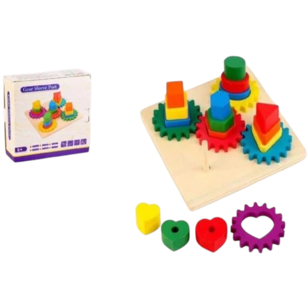 Joc Educativ Montessori 5 Coloane cu Forme Geometrice si Sistem de Roti Zimtate, Multicolor - 3 | YEO