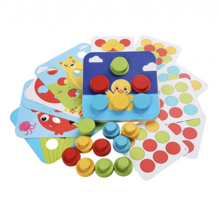 Joc Montessori mozaic cu butoni mari cu 16 piese, din lemn - 1 | YEO