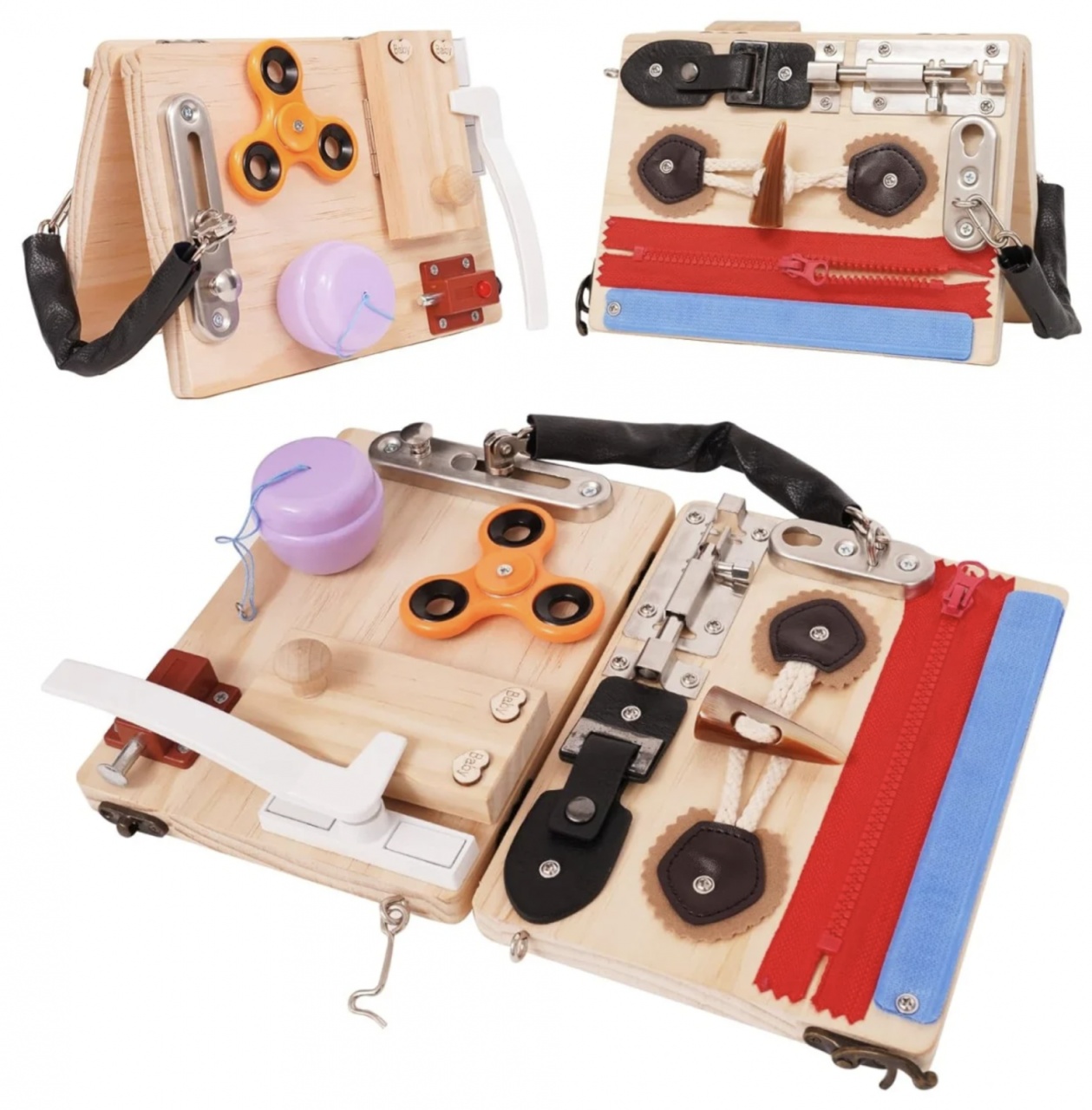 Joc Montessori Placa Busy Board cu 10 Activități, Fold, din lemn