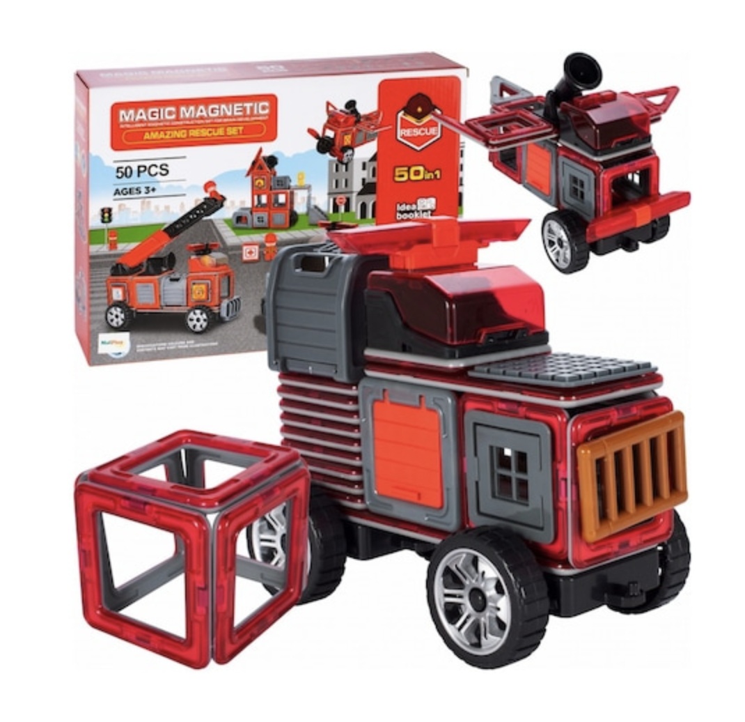 Joc STEM de constructie Magic Magnetic, Rescue Statia de pompieri, 50 piese magnetice
