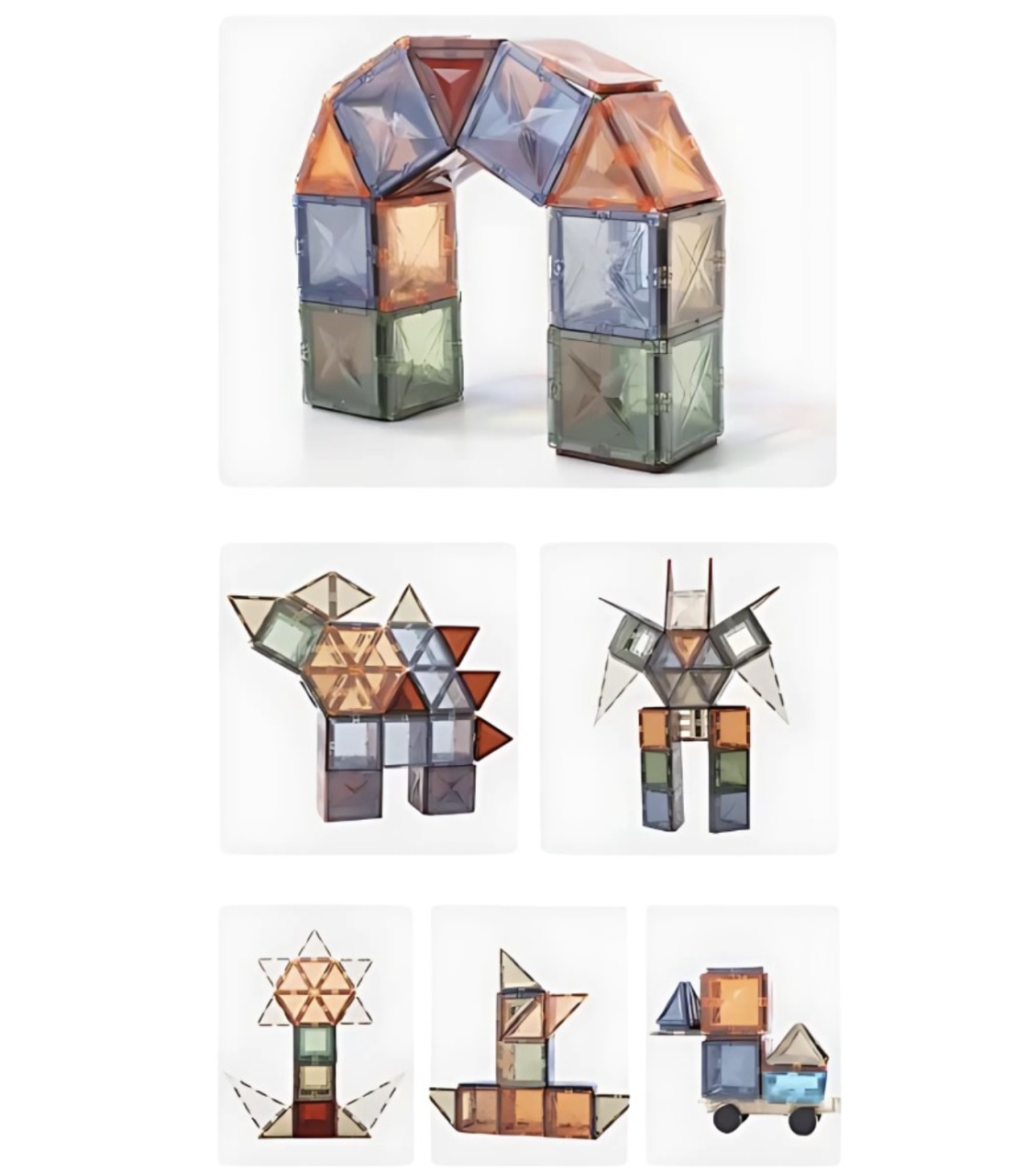 Joc STEM de constructie Magnetic Tiles Culori Naturale, cu 20 piese - 1 | YEO