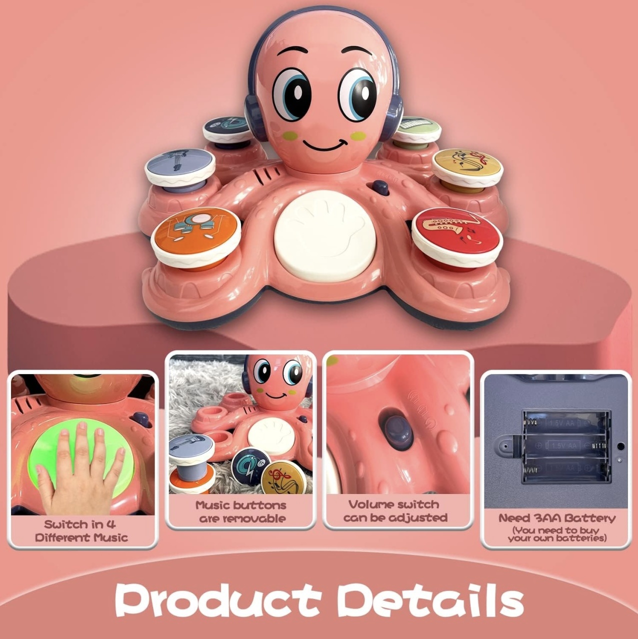 Jucarie Muzicala Interactiva 2 in 1 – Caracatita Roz - 3 | YEO