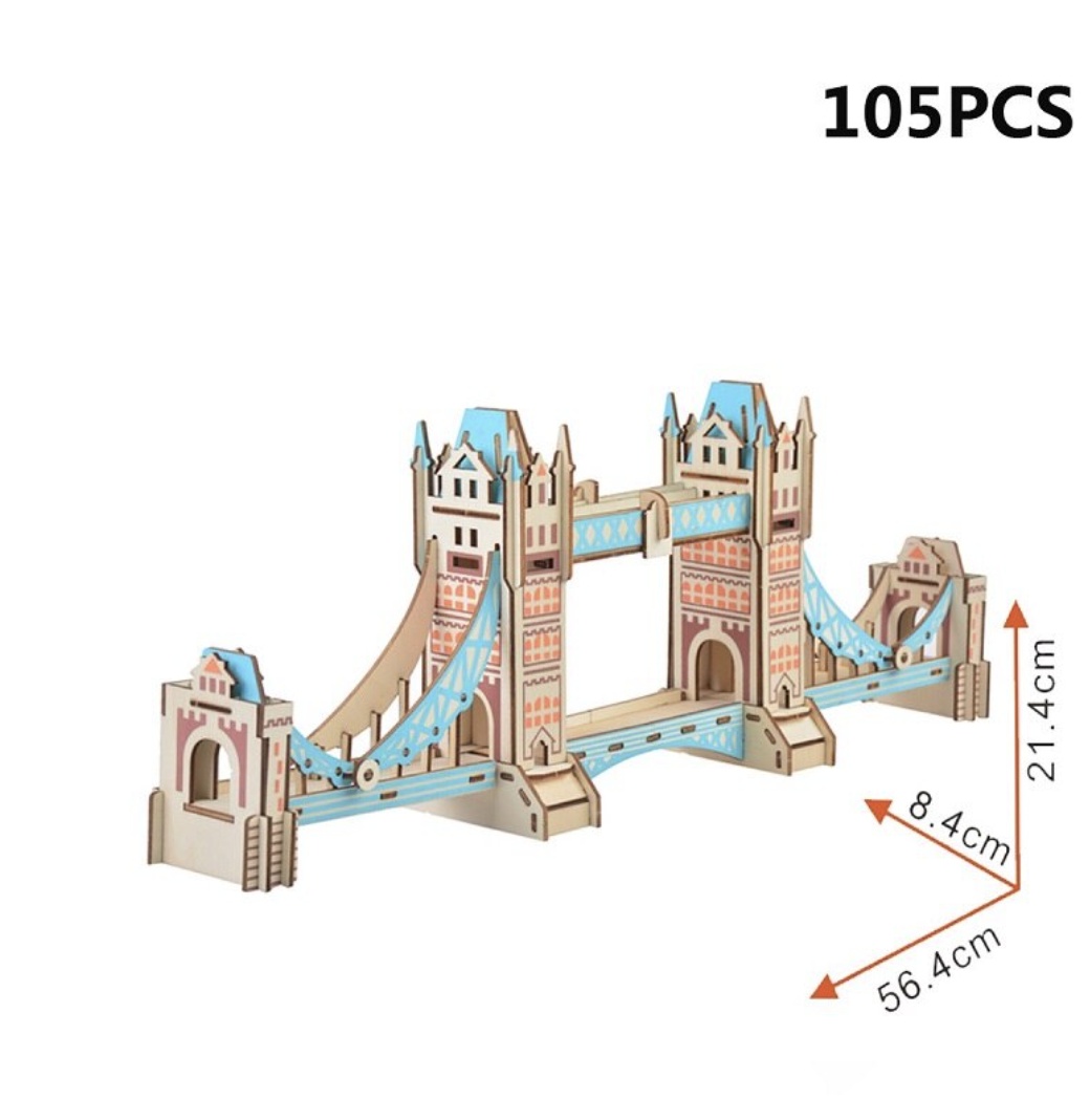 Macheta 3D din lemn Tower Bridge, Podul Turnului din Londra, 105 piese - 3 | YEO