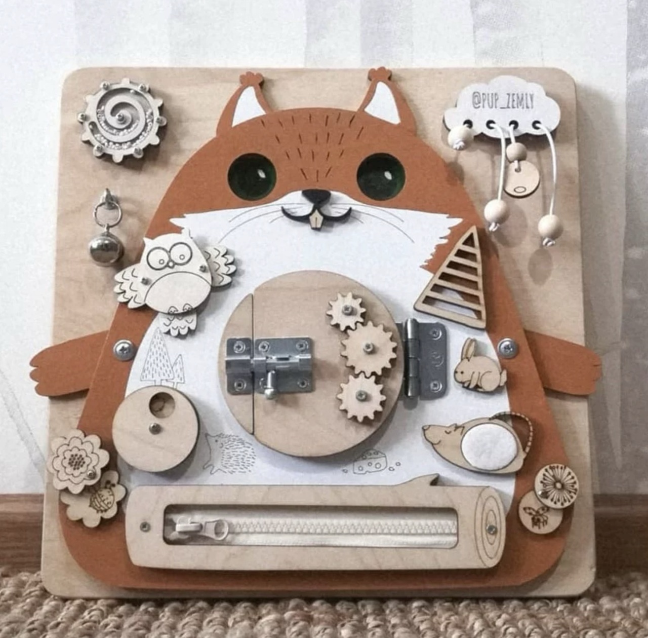 Placa Montessori Busy Board 17 activitati Veverita, din lemn - 1 | YEO