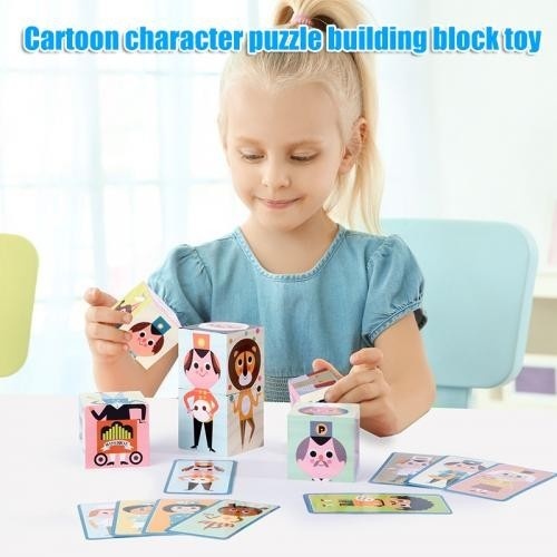 Puzzle chipuri si corpuri, cu 6 cuburi, din lemn - 4 | YEO