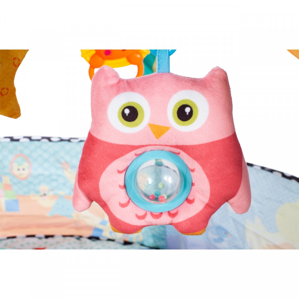 Saltea de joaca 2 in 1 pentru bebelusi, cu bile, pernuta si bara jucarii Happy Space Play Gym, bleu - 3 | YEO