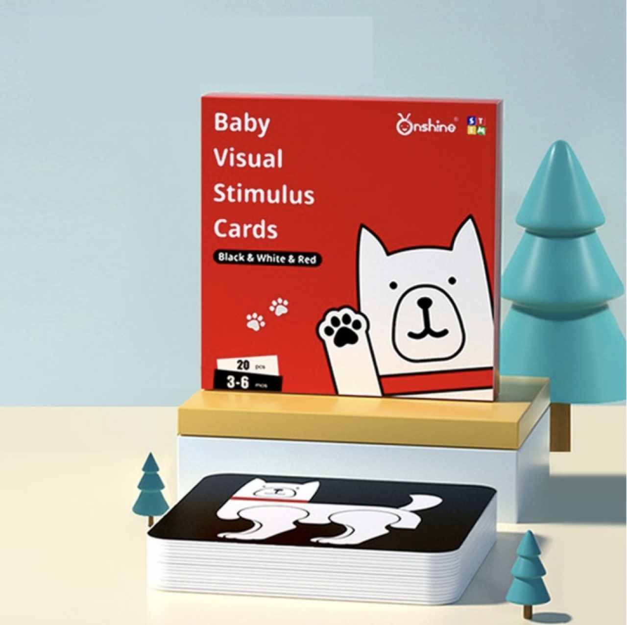 Set 20 carduri flash STEM alb-negru-rosu, de stimulare vizuala pentru bebelusi 3-6 luni