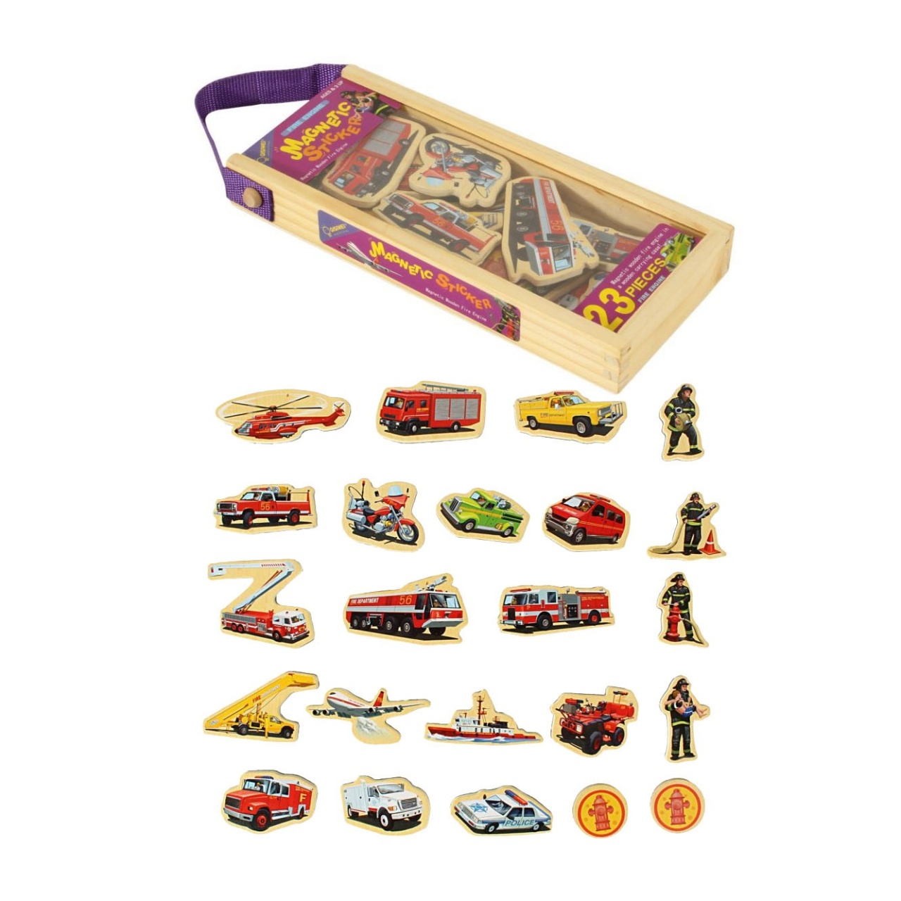 Set 23 piese magnetice din lemn, cu ilustratii grafice mijloace de transport - 1 | YEO
