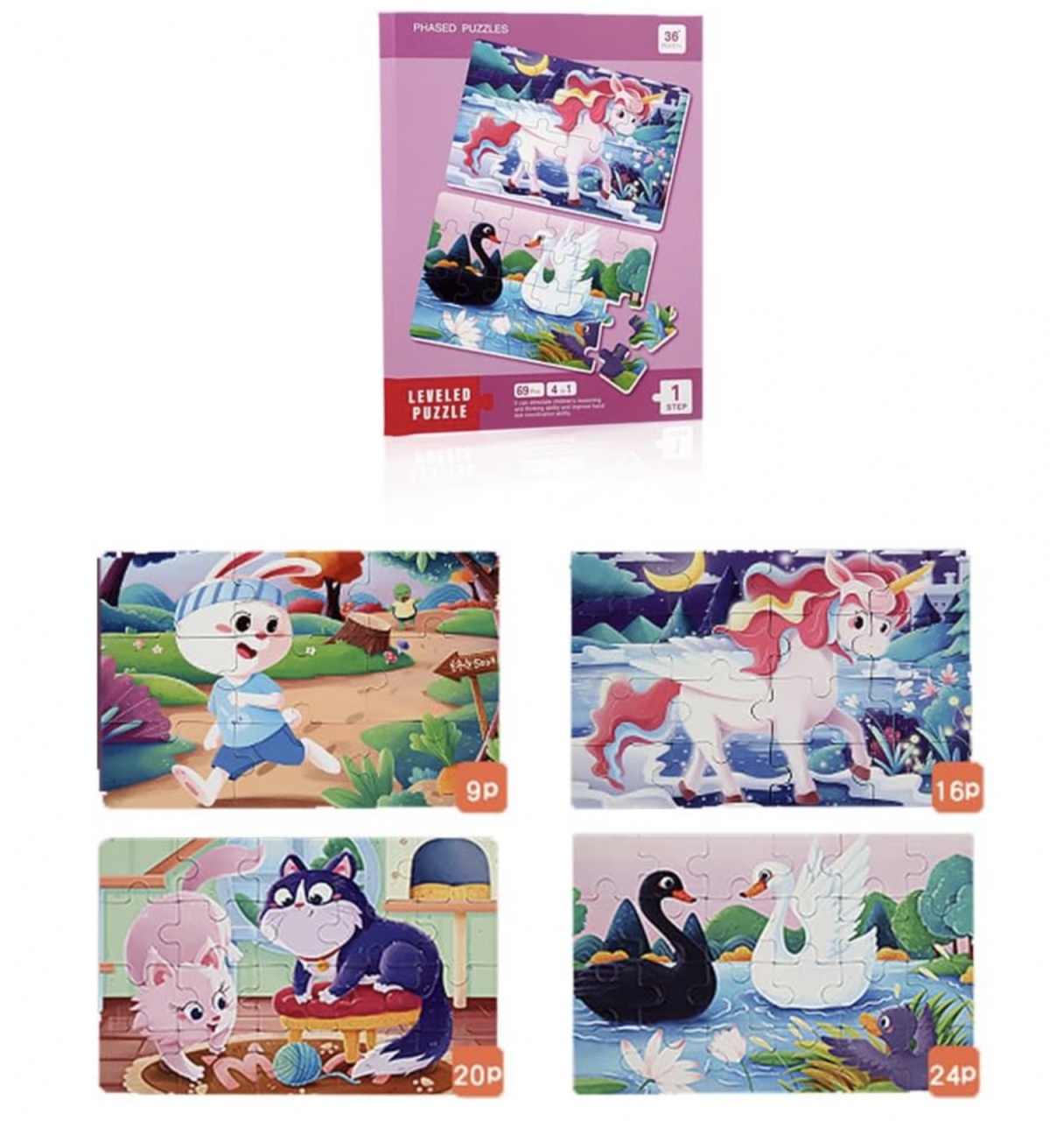 Set 4 puzzle-uri magnetice din lemn – animale, Montessori