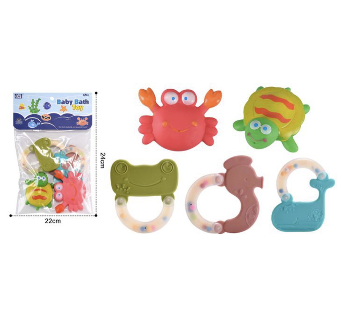 Set 5 jucarii zornaitoare Aqua cu suprafete moi siliconate pentru dentitia bebelusilor - 1 | YEO