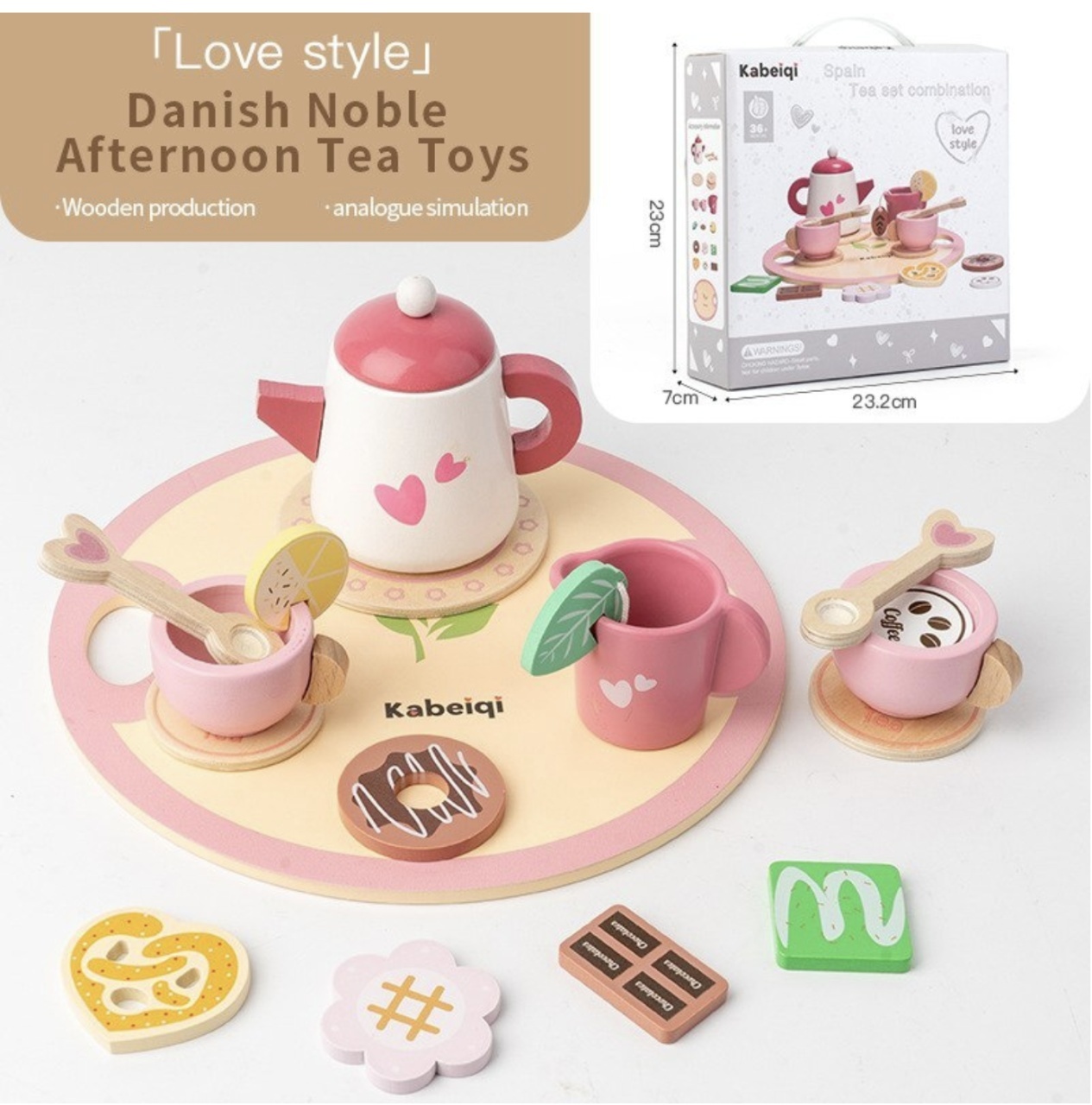 Set de ceai Montessori, din lemn, roz - 1 | YEO