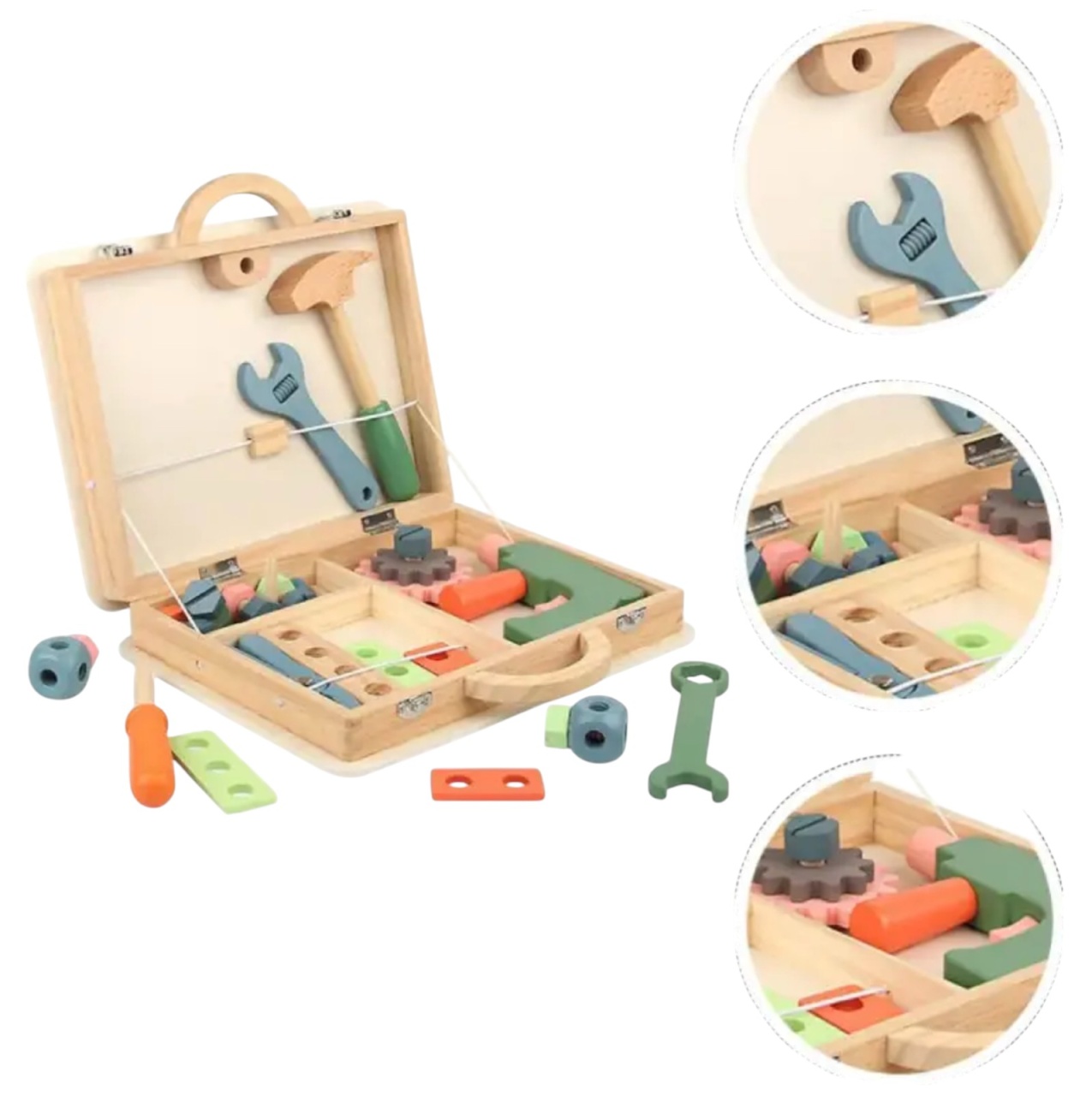 Set Geanta cu scule si unelte, roti zimtate, din lemn - 3 | YEO
