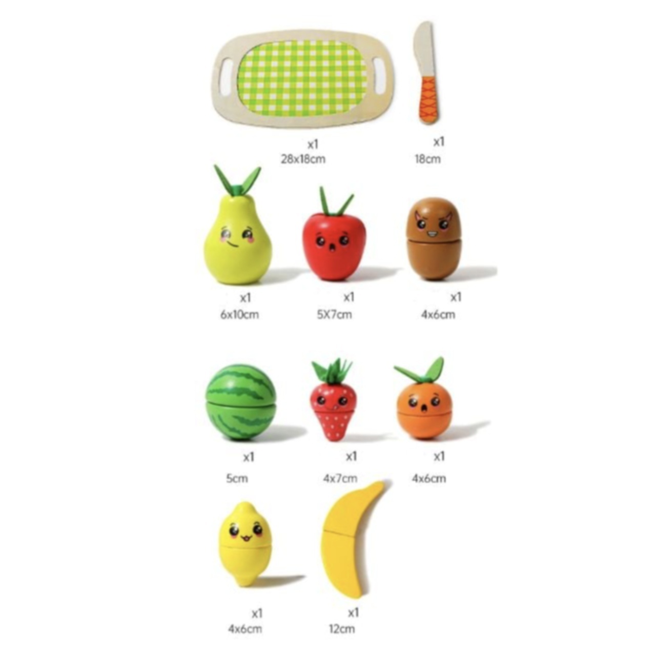 Set Montessori 18 Piese, Tavita cu 8 fructe de taiat, din lemn - 1 | YEO