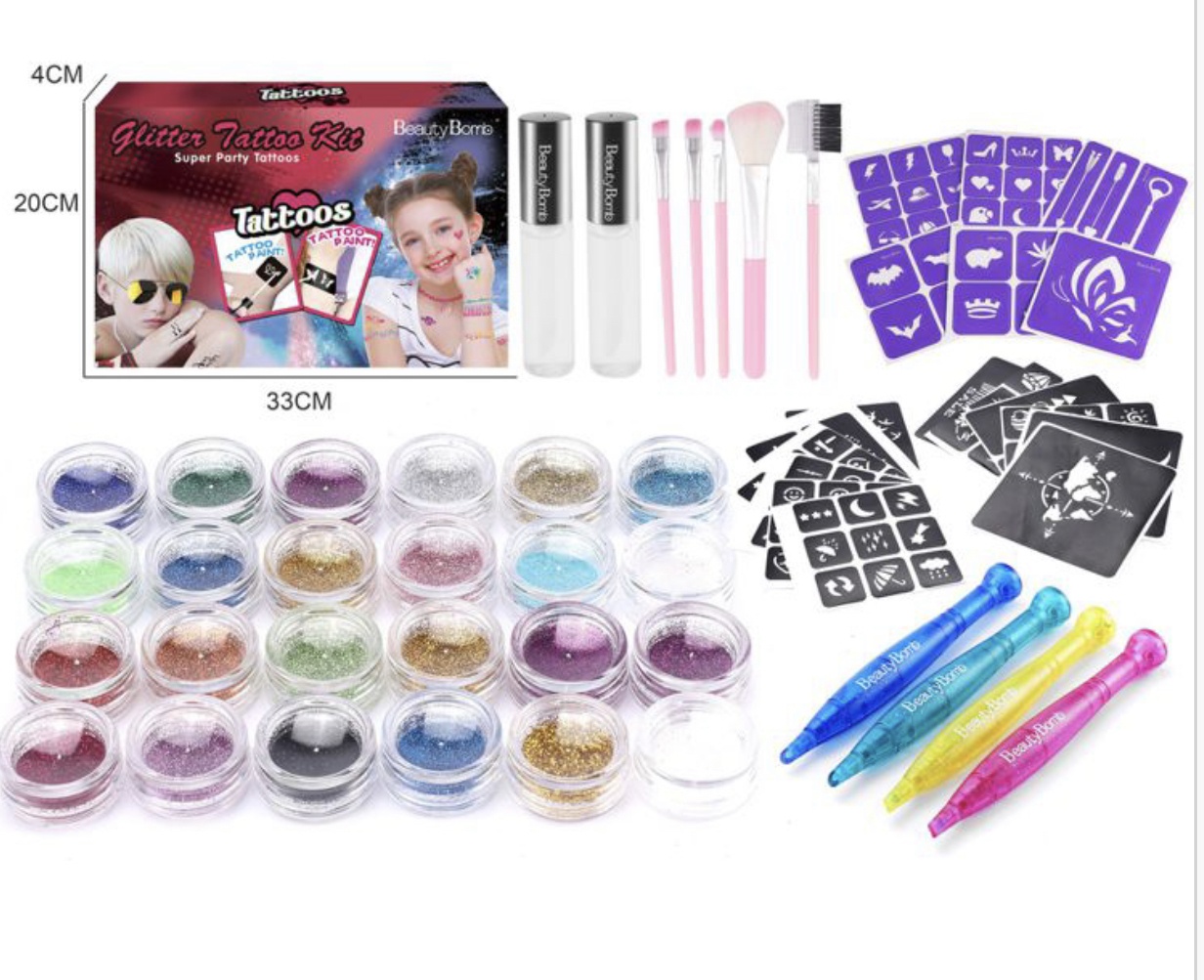 Set tatuaj cu sclipici pentru copii, Beauty Bomb, cu 24 culori - 2 | YEO