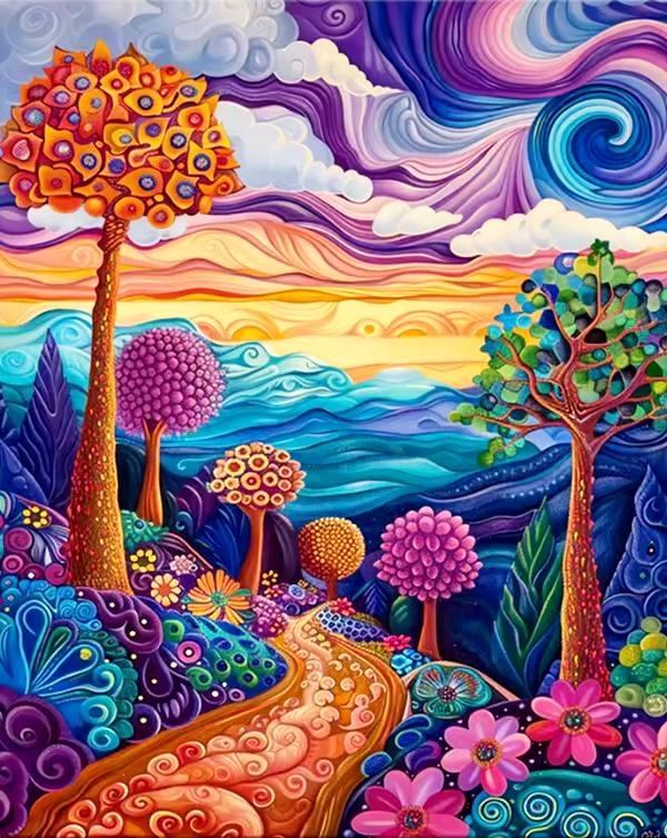 Tablou PM751 Picteaza Dupa Numere, cu rama, 40x50 cm, Peisaj abstract