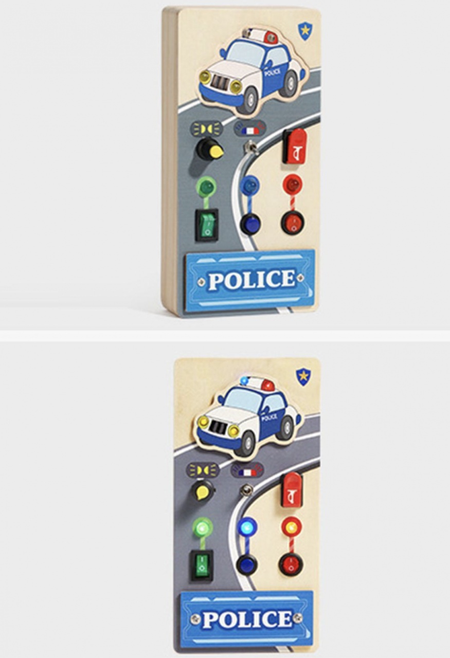 Busy Board Electric cu Multiple Activități, Masina de politie, din lemn - 1 | YEO