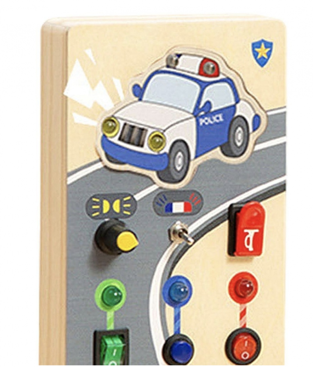 Busy Board Electric cu Multiple Activități, Masina de politie, din lemn - 3 | YEO