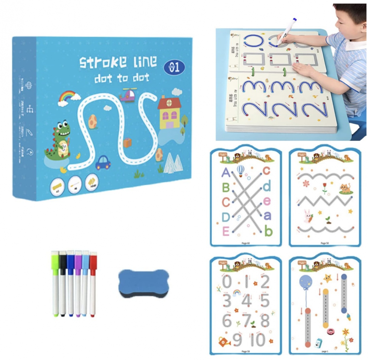 Carte educativa reutilizabila cu planse imprimate, Urmeaza linia punct cu punct