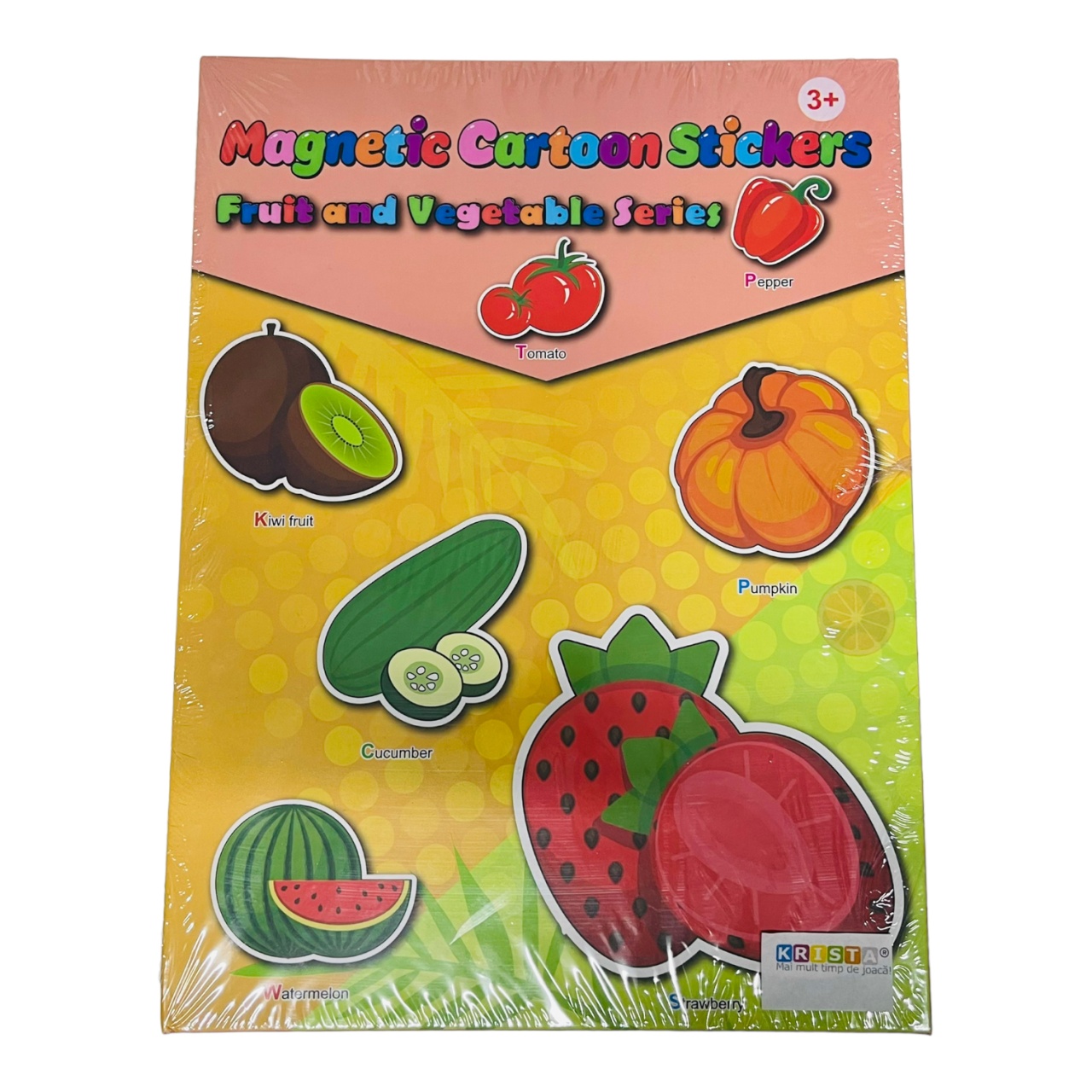 Carte magnetica cu activitati educative, cu piese puzzle si tablita de scris magnetica, cu marker, Fructe si legume