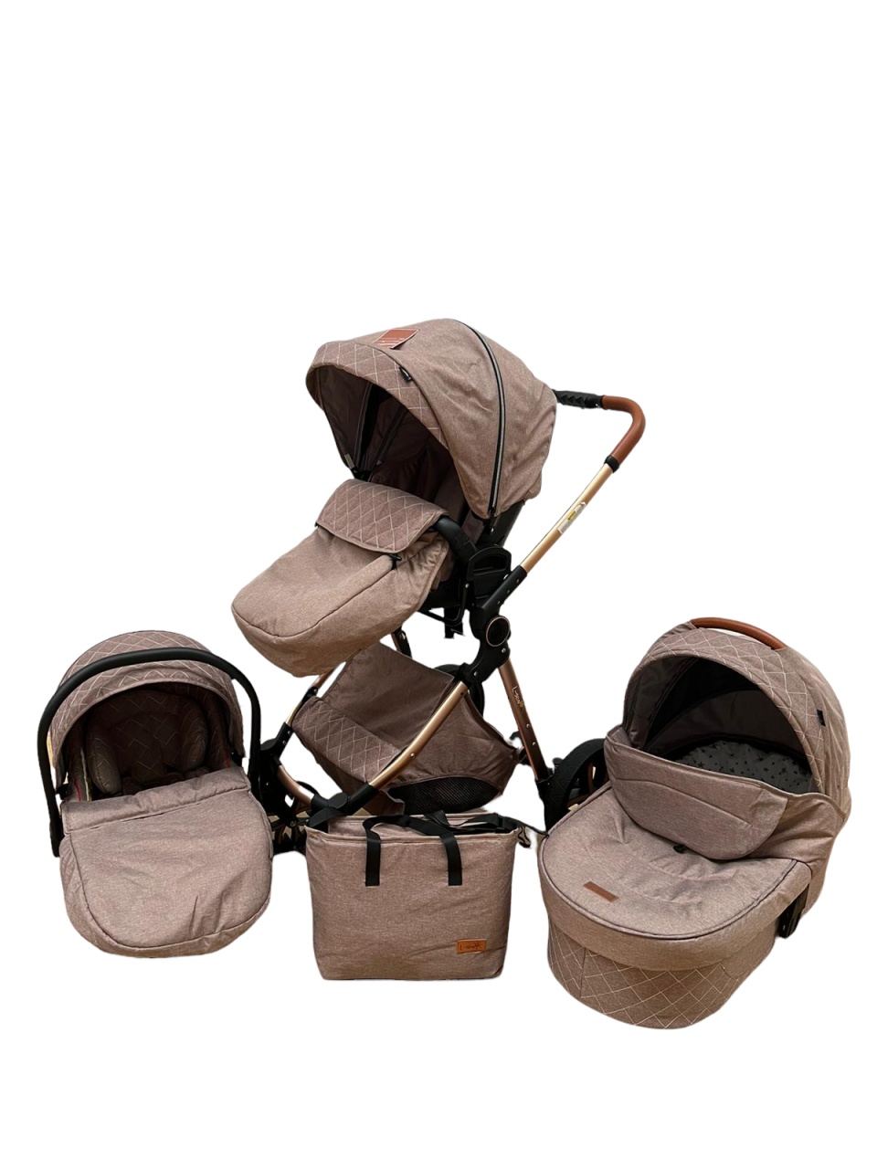 Carucior 3 in 1, 3 piese landou, sport si scoica, T6 - crem