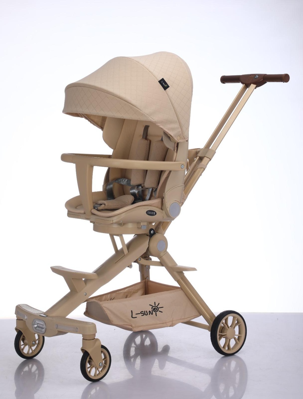 Carucior C2 Deluxe, reversibil, pliabil, cu lumini si muzica, Crem - 3 | YEO
