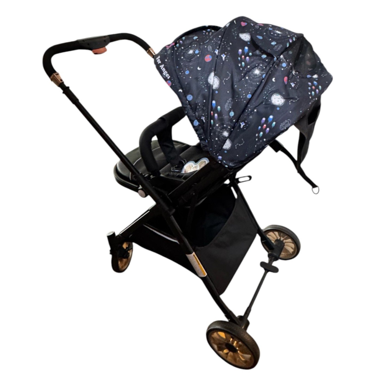 Carucior sport, cu maner reversibil, pliabil si troler, T700 For Angel, Negru cu imprimeu - 3 | YEO