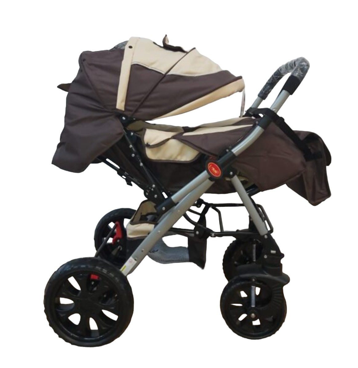 Carucior sport cu maner reversibil, pliabil, suspensii, Q7 Crem - Maro - 3 | YEO
