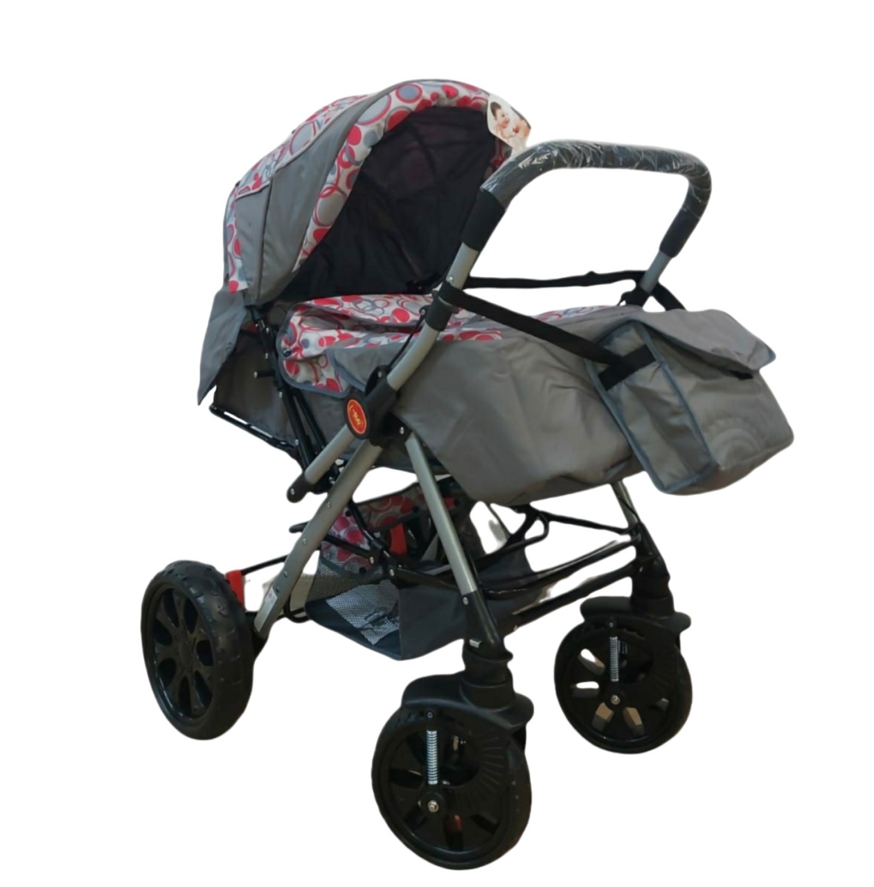 Carucior sport cu maner reversibil, pliabil, suspensii, Q7 Gri - Roz - 1 | YEO