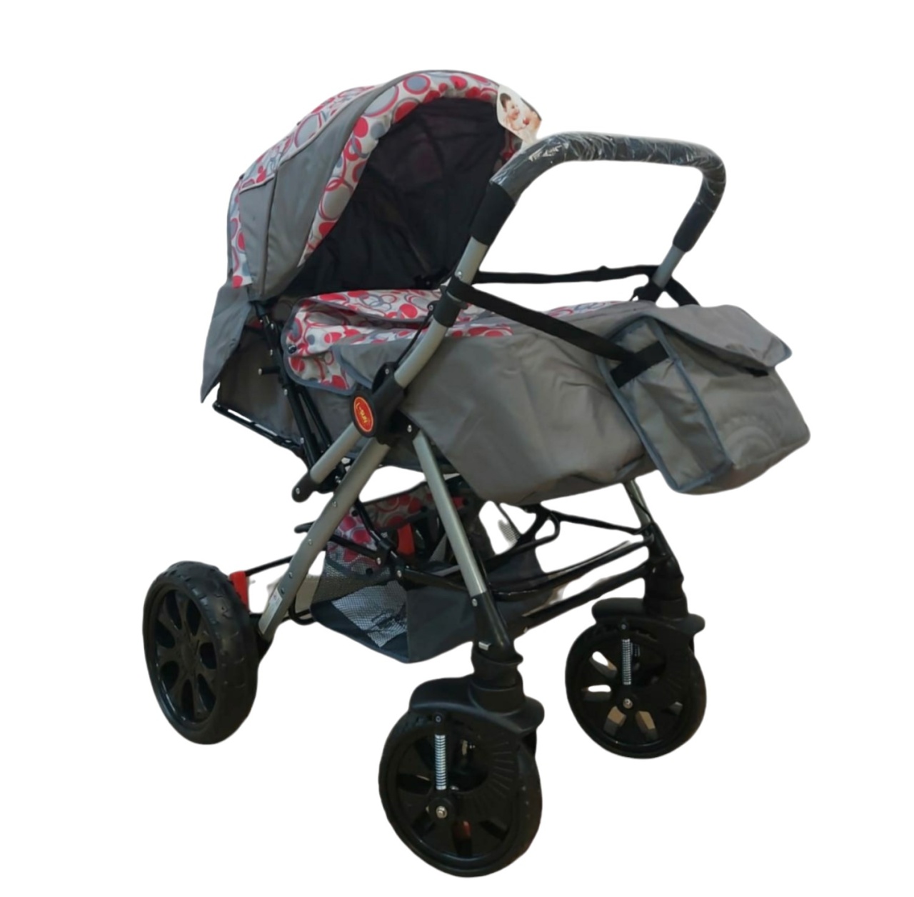 Carucior sport cu maner reversibil, pliabil, suspensii, Q7 Gri - Roz - 3 | YEO