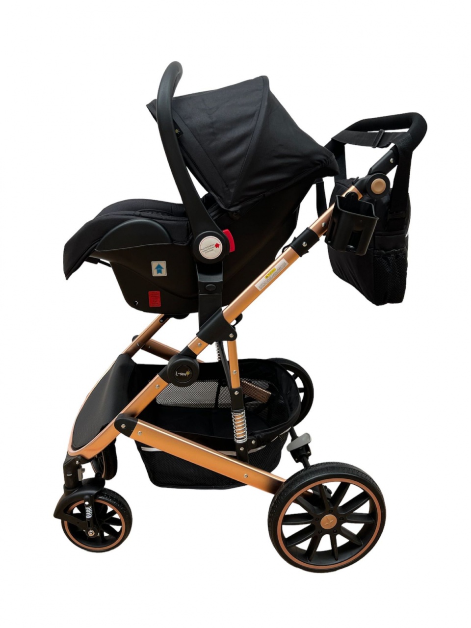 Carucior T4, 3 in 1, cu suspensii, transformabil landou-sport, Negru - 2 | YEO